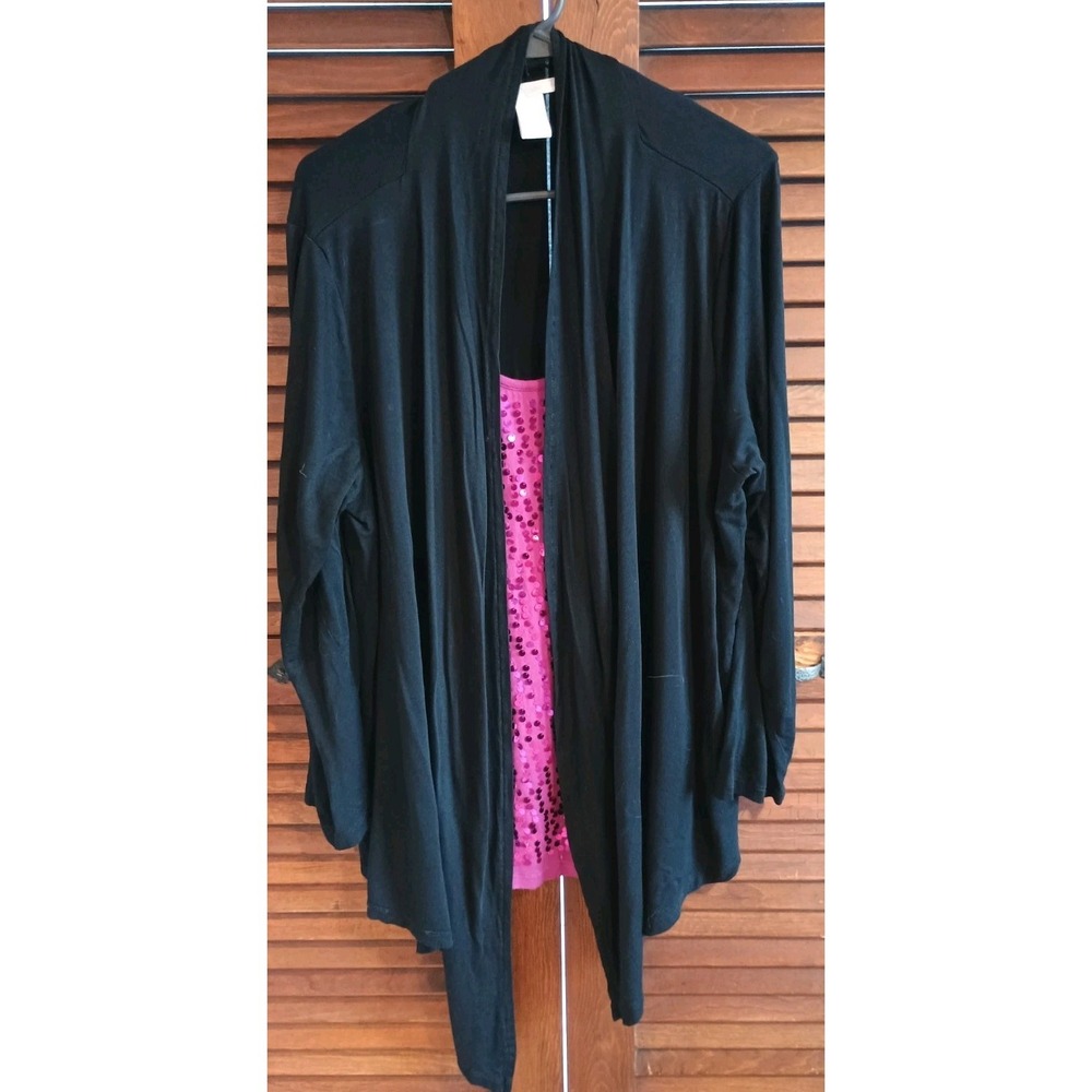 Design History Tunic Top Blouse Sz 2X Onyx Black‎ Pink Sequin Holiday Party